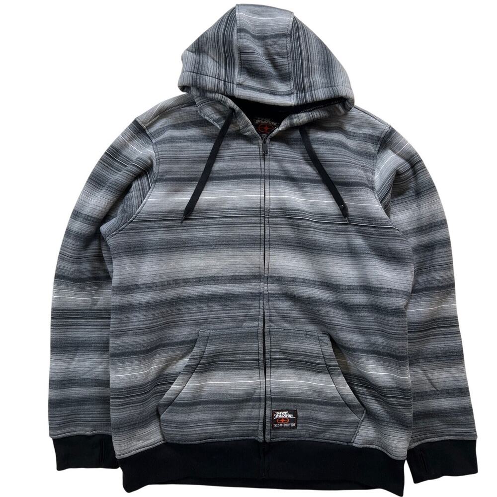 No Fear Plaid Sherpa Lined Zip Up Hoodie Gray Black Fleece Jacket Men’s 2XL Y2K